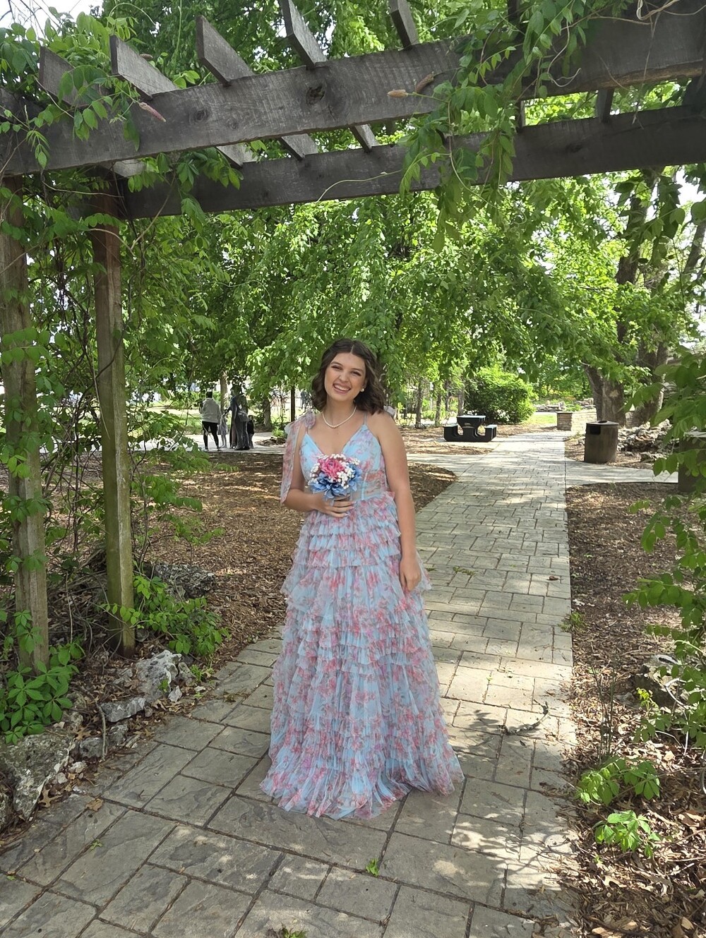 Women’s V-Neck Pastel Ruffle Maxi Dress - Pink & Blue